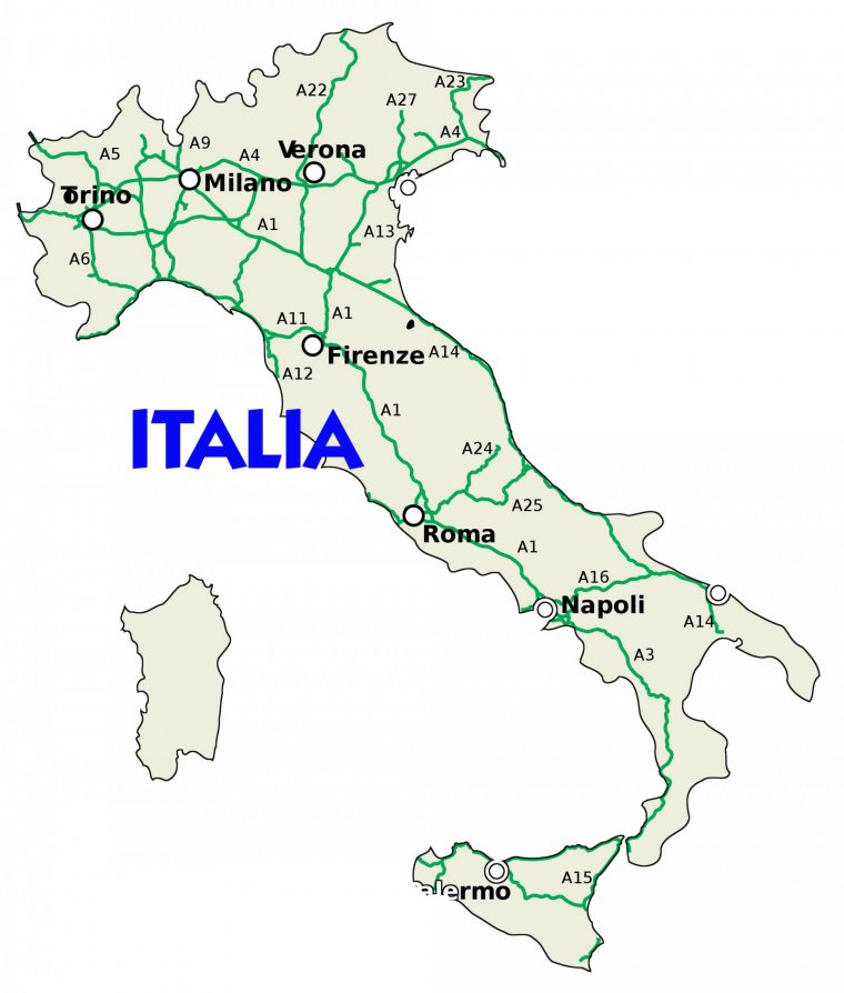 Reteaua de autostrazi din Italia.